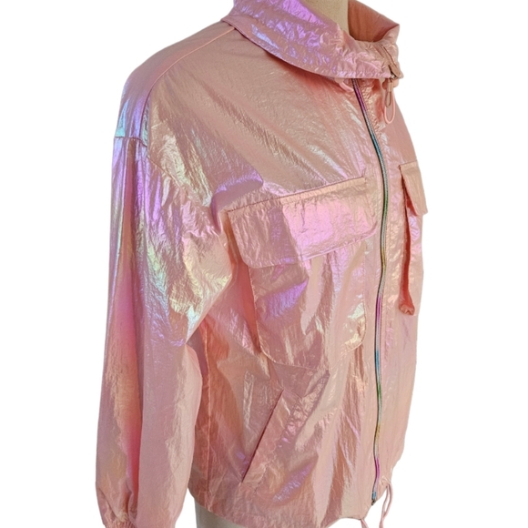 NWT Fashion Nova Windbreaker Candy Coated  Iridescent Lightweight Jacket - Picture 2 of 9